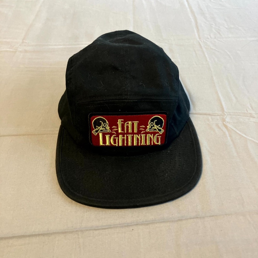 Yupoong Fat Lightning Cap Black Red Cotton‎ Embroidered Patch Adjustable Strap